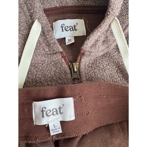 Feat Clothing Blanket Blend Fleece Zip Hoodie and Joggers Lounge Set Brown L XL
